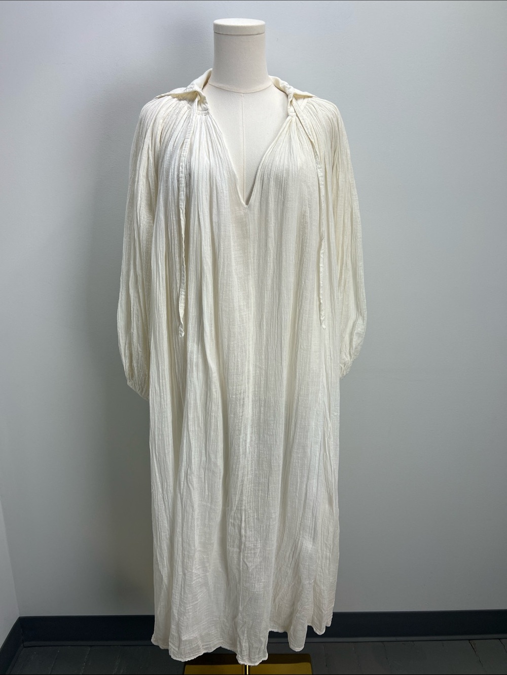 Vintage 70s Amerikan Climax White Cream Cotton Gauze Tent Dress Balloon Sleeves